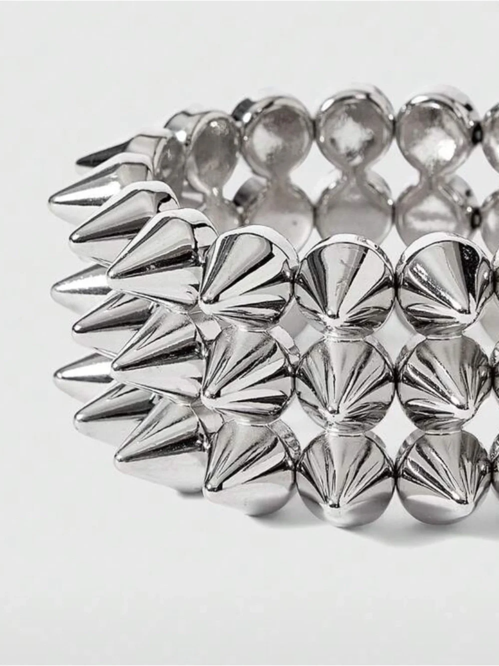Silver Spike Stretch Bracelet Set - Bold Punk Style